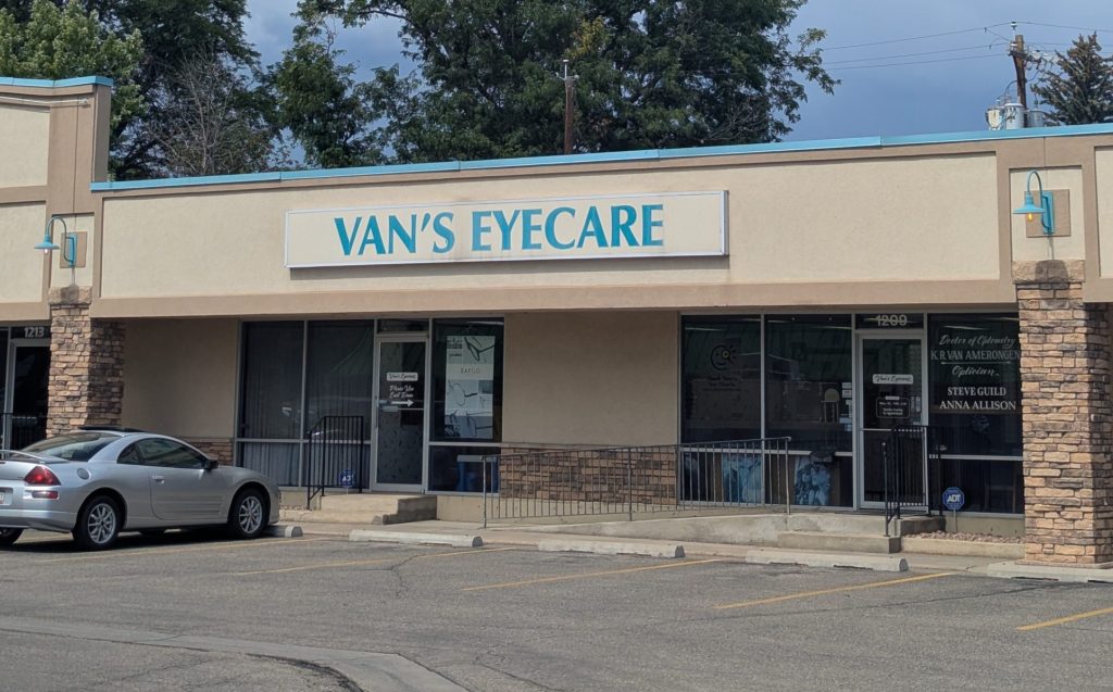 A photo of the storefront where Dr Van's office is located inside Van's Eyecare, Loveland, Colorado.